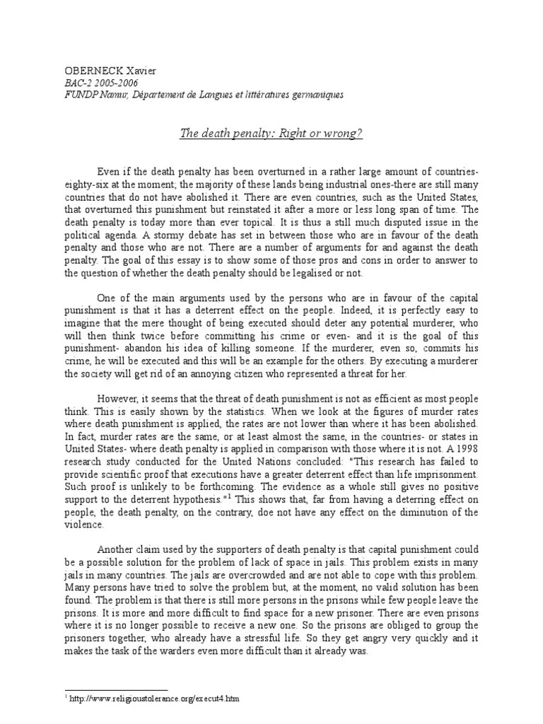 Essay on death penalty Capital Punishment Deterrence (Legal)