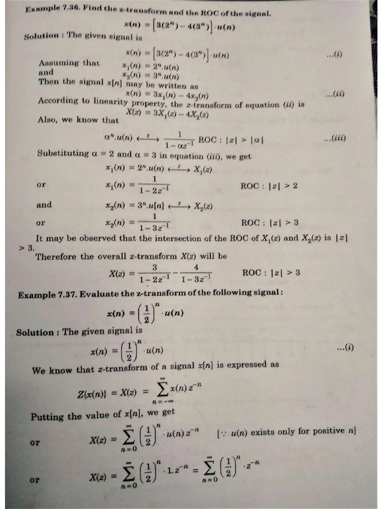 Engg EI 4th Sem Signal and Systems Code BT 403 Z Transform Solved