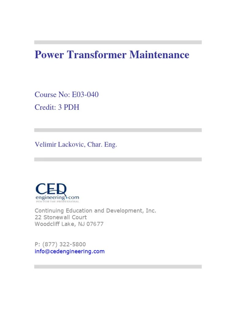 Power Transformer MaintenanceR1 PDF Transformer Alternating Current