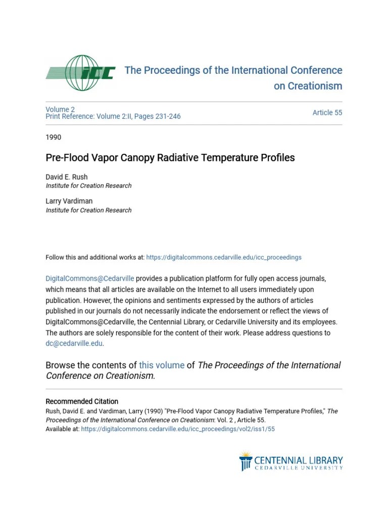 PreFlood Vapor Canopy Radiative Temperature Profiles PDF Atmosphere Of Earth Water Vapor