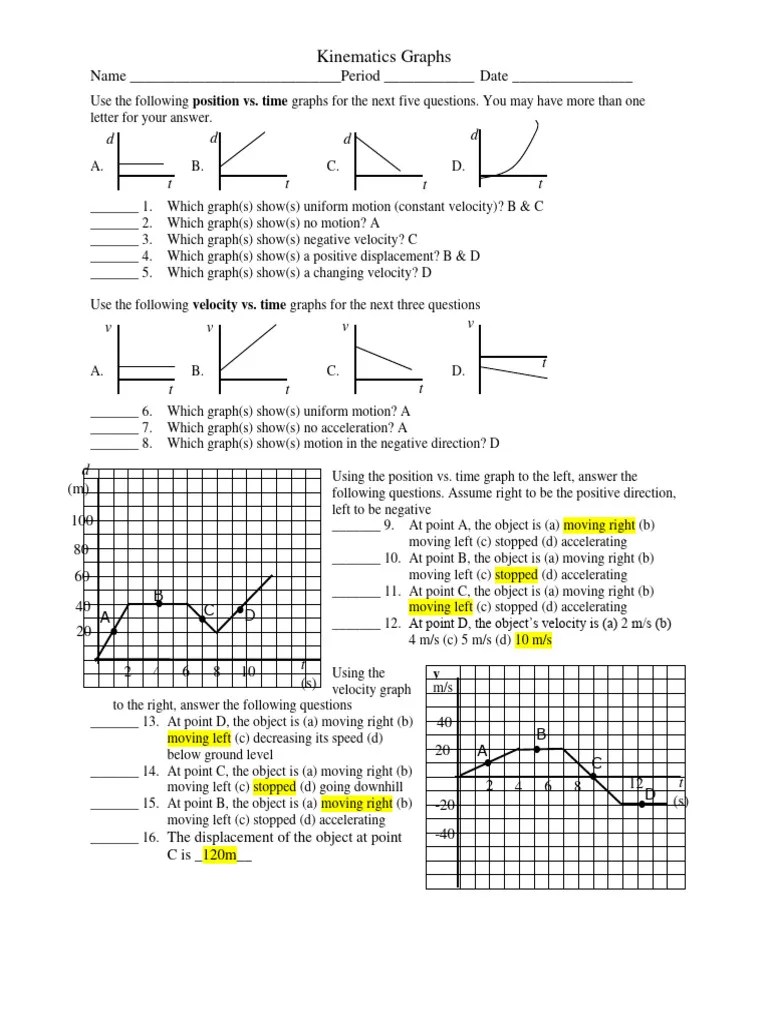 Graph Worksheet Constant Velocity Answers PDF Velocity Acceleration