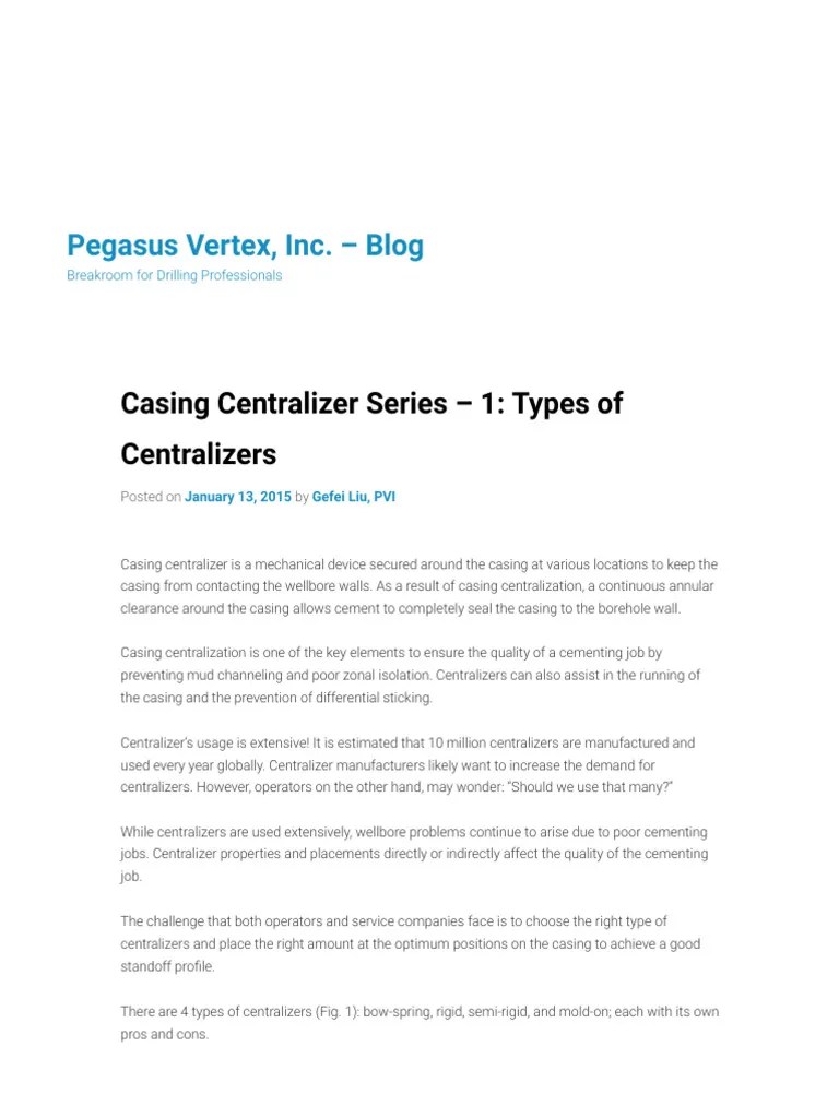 Casing Centralizer Series 1 Types of Centralizers Pegasus Vertex