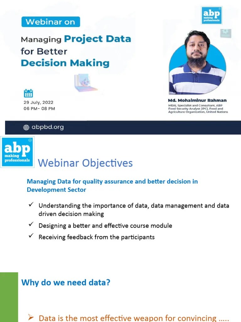 inar On Managing Project Data For Better Decision Making PDF
