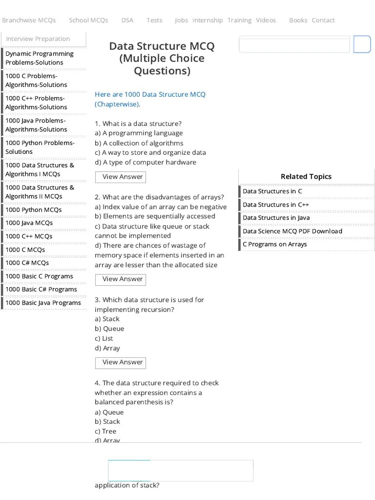 Data Structure MCQ (Multiple Choice Questions) Sanfoundry PDF