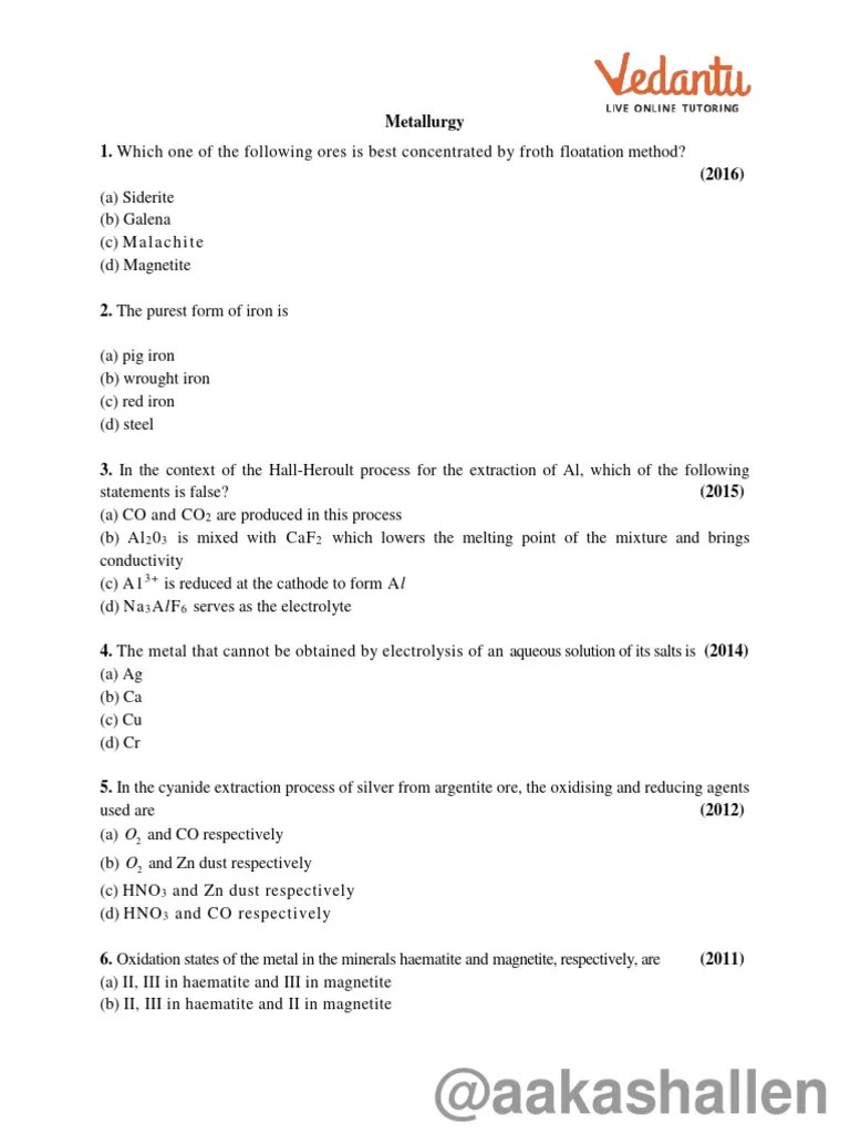 JEE Chemistry Metallurgy PDF Iron Cyanide