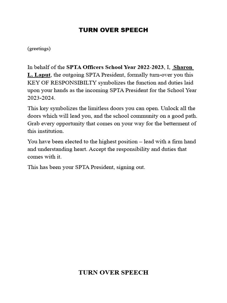 Turn Over Speech PDF