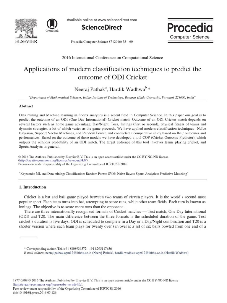 Application of Modern Classification Techniques To Predict Results PDF Statistical