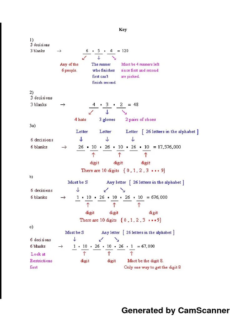 Counting Principle Worksheet 3 ANSWERS PDF