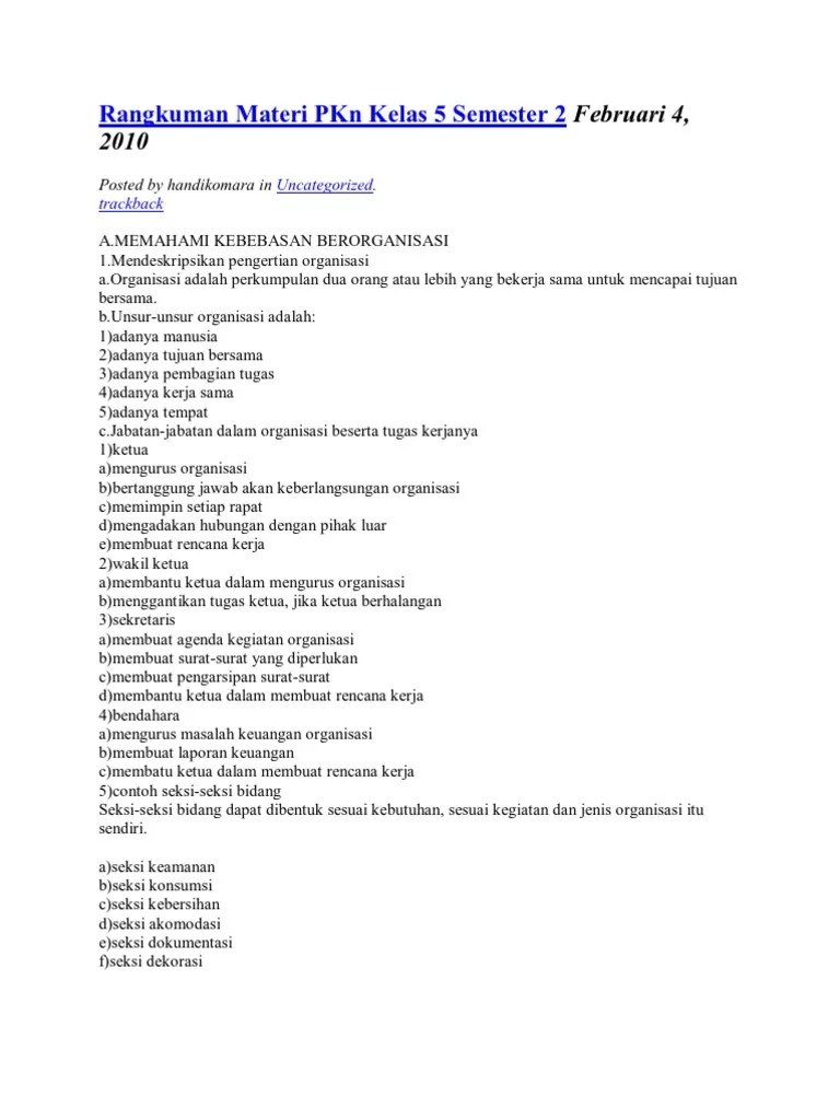 Rangkuman Materi PKN Kelas 5 Semester 2 | PDF