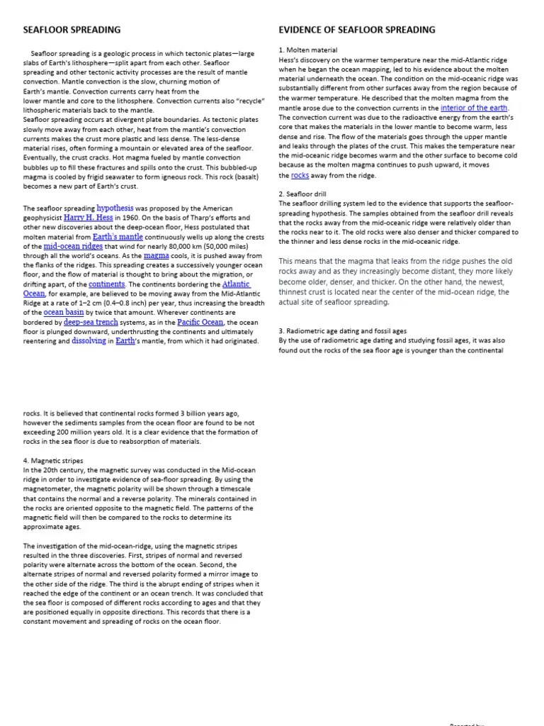Seafloor Spreading | PDF | Plate Tectonics | Convection