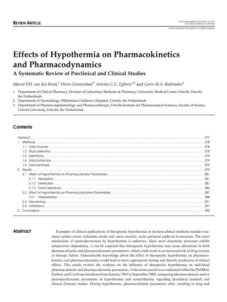 Effects of Hypothermia On and Pharmacodynamics A