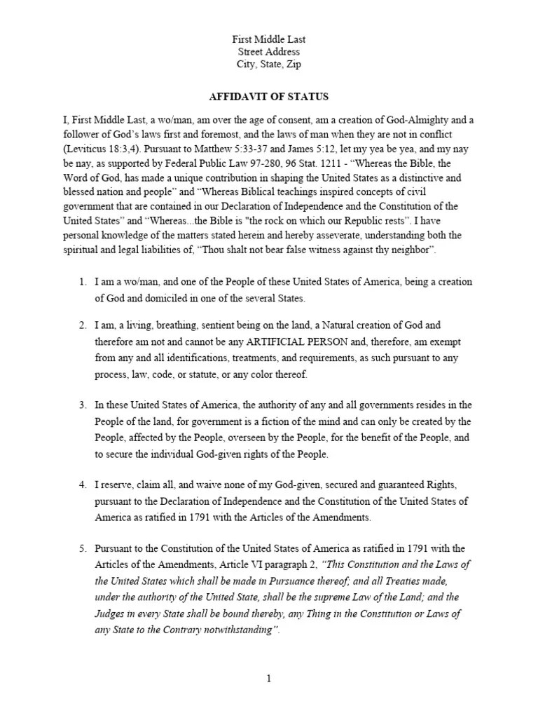 Affidavit of Status Template PDF Affidavit Justice