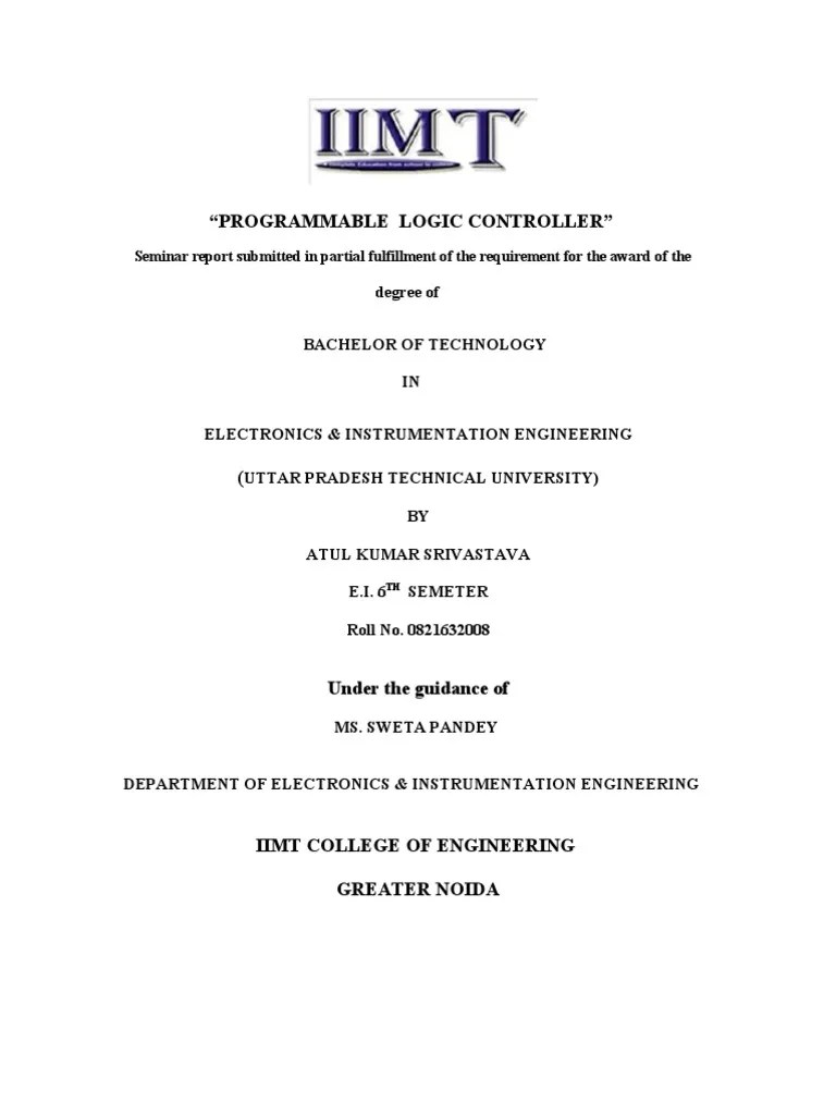 "Programmable Logic Controller" Degree of Bachelor of Technology PDF