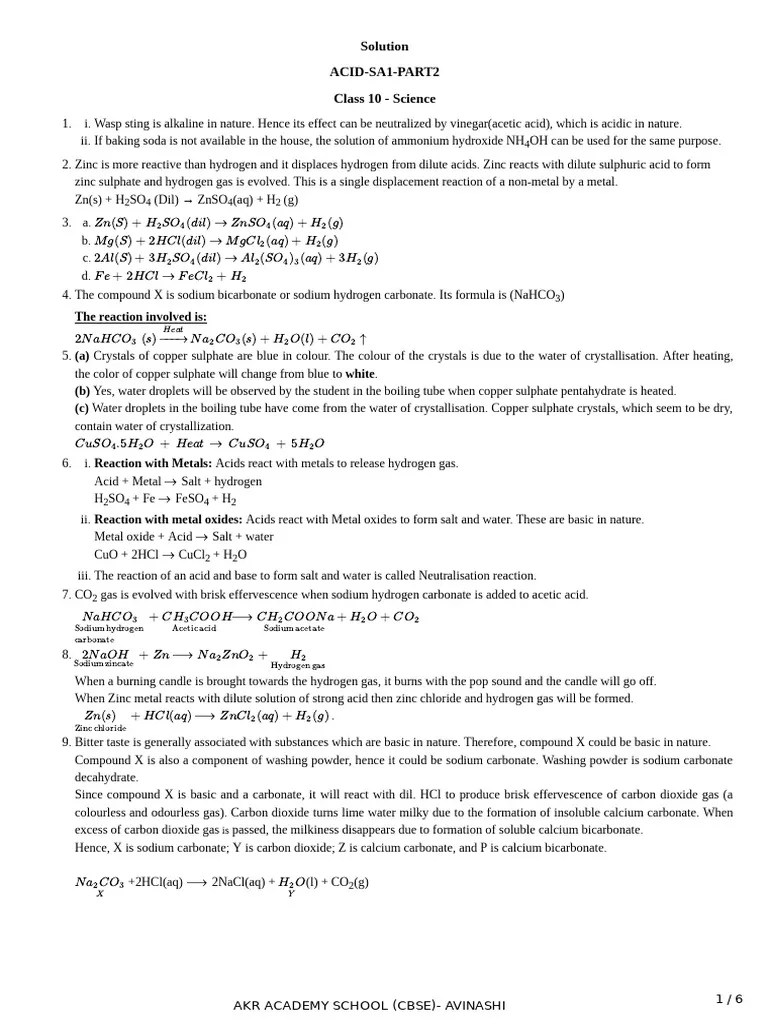CLASS X CHEMISTRY Solution989564 PDF Acid Ph