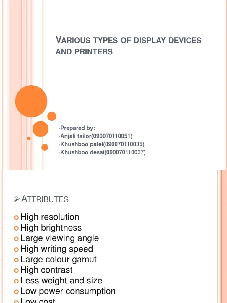 Various Types of Display Devices and Printers PDF Printer