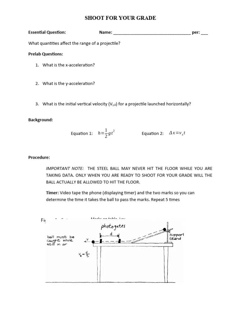 4C Unit 3 Shoot For Your Grade PDF Velocity Projectiles