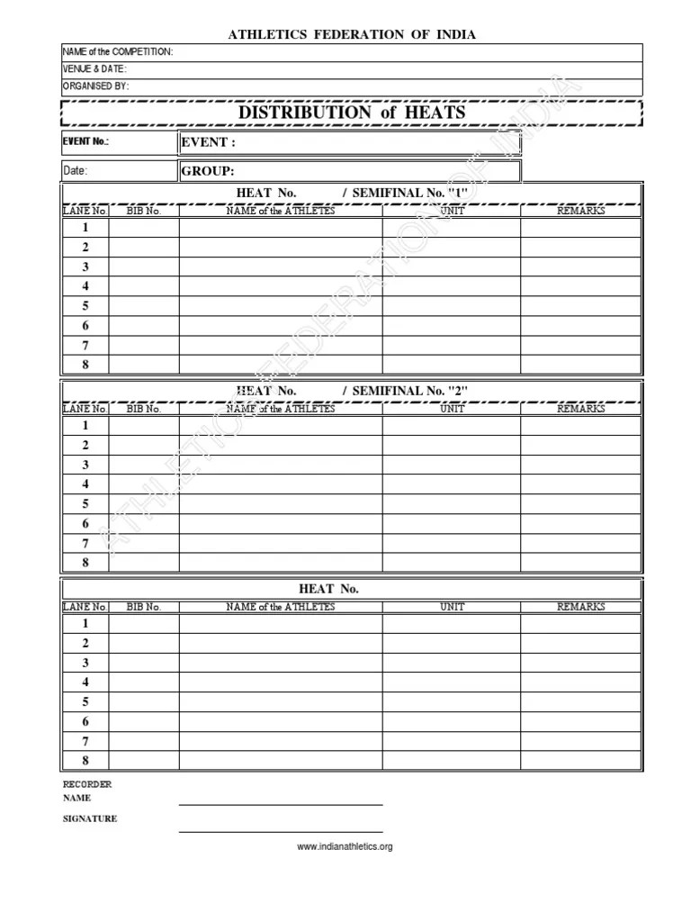 AFI.score Sheets Track And Field Sport Of Athletics