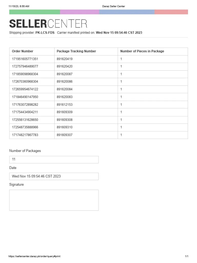 Order Number Package Tracking Number Number of Pieces in Package PDF