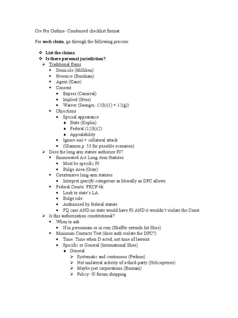 Civ Pro Checklist (1) Collateral Estoppel Federal Rules Of Civil