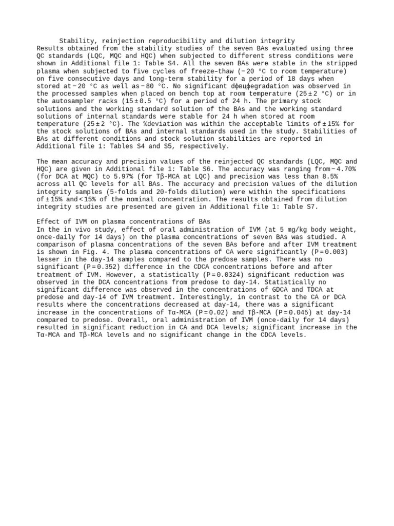 Stability, Reinjection Reproducibility and Dilution Integrity.effect of