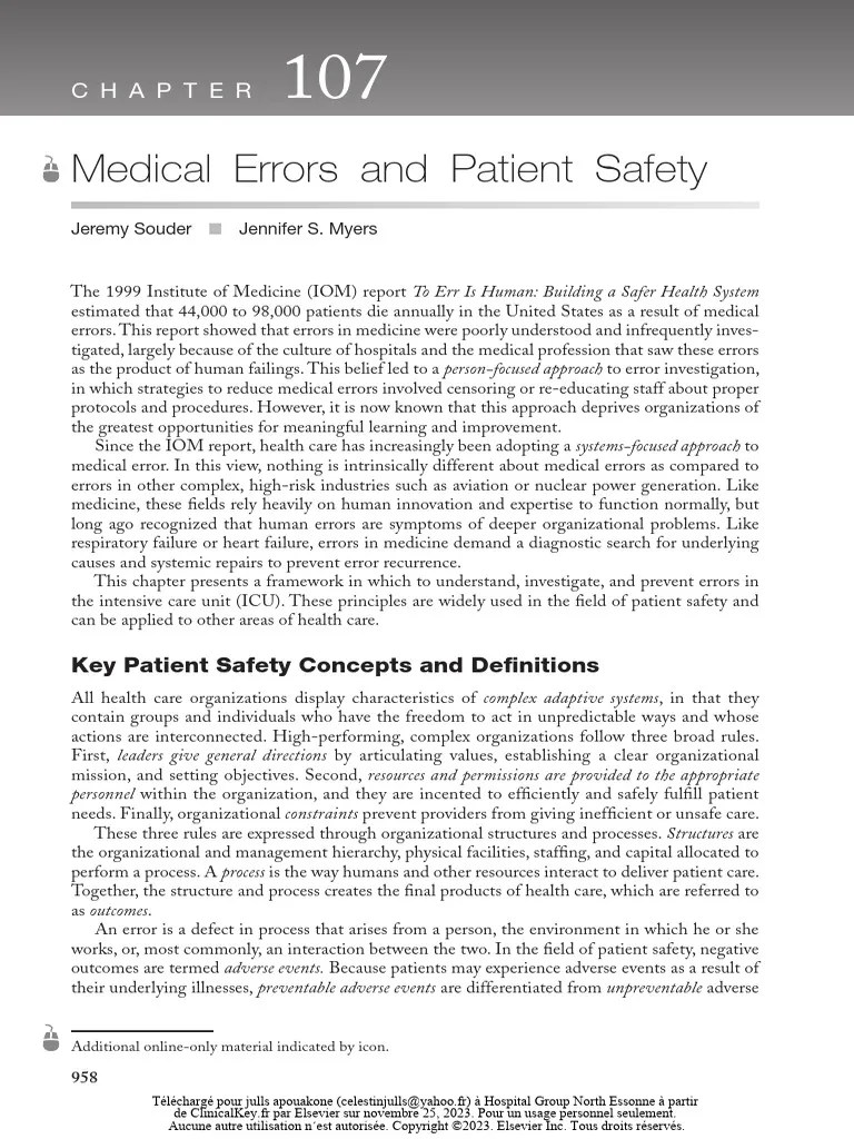 Medical Errors and Patient Safety PDF Medical Error Patient Safety