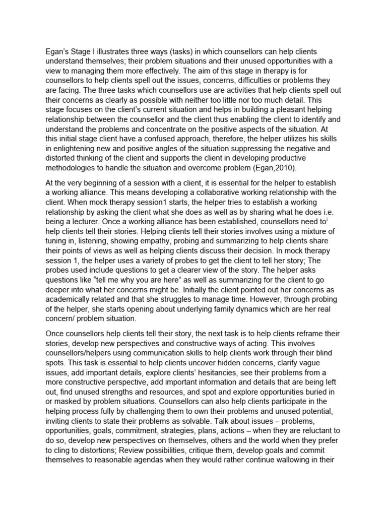 Egan's Stage I Illustrates Three Ways (Tasks) in Which Couns PDF