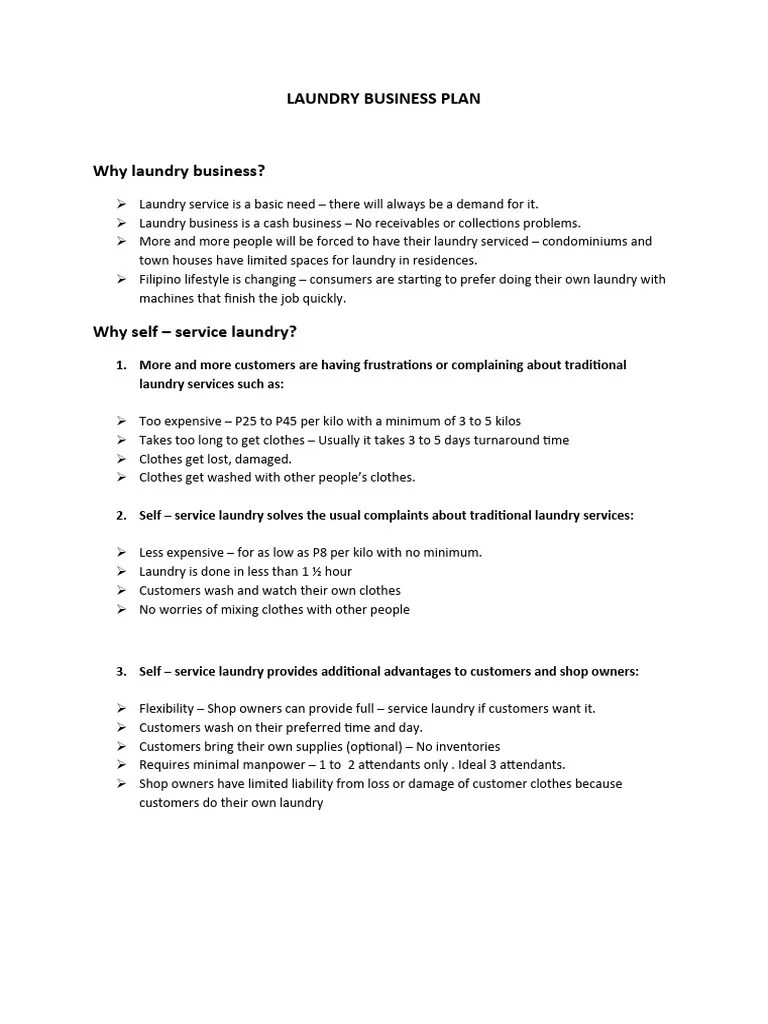 Laundry Business Plan PDF Laundry Marketing