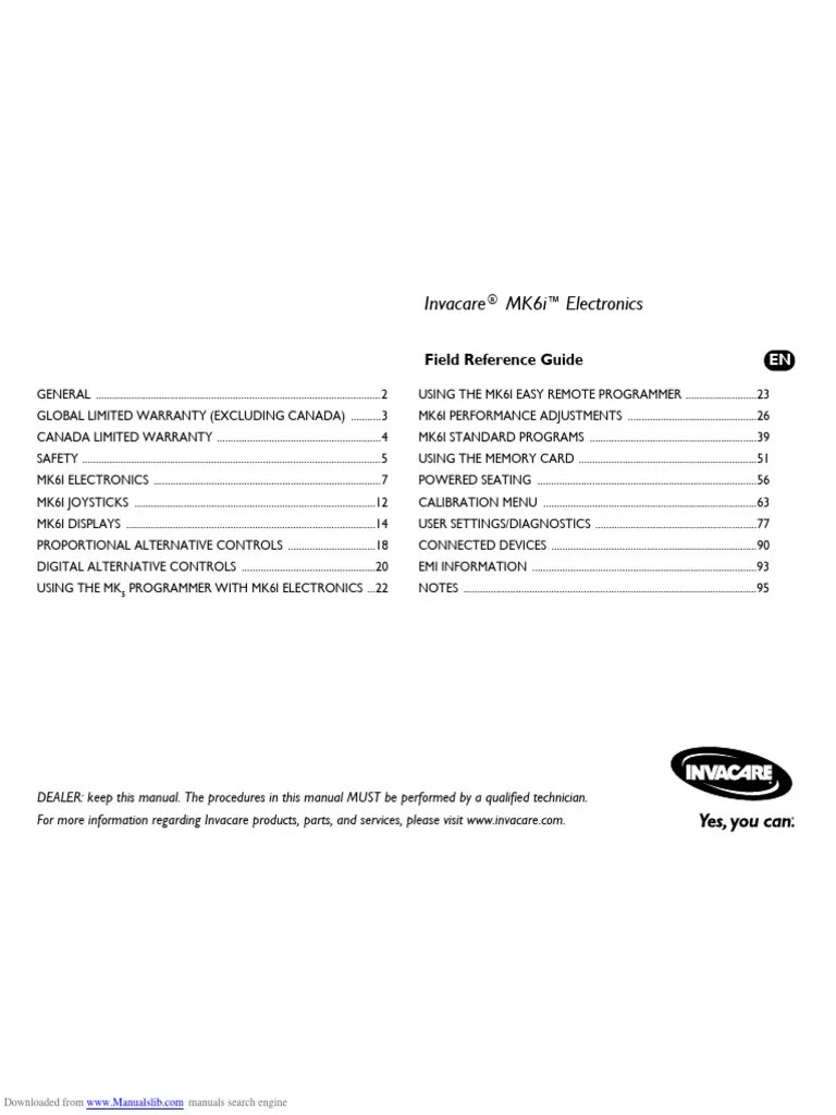 Invacare® MK6i™Electronics Field Reference Guide PDF Switch