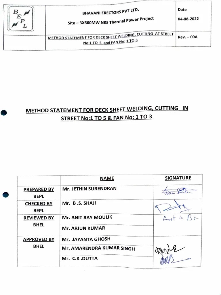 Methods Statement For Deck Sheet Welding ACC01 PDF Welding
