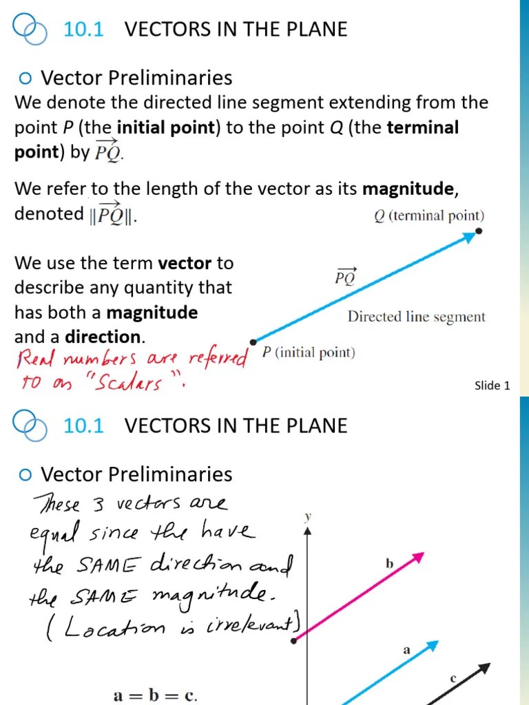 10.110.2 Vectors in Plane and Space PDF Euclidean Vector Scalar