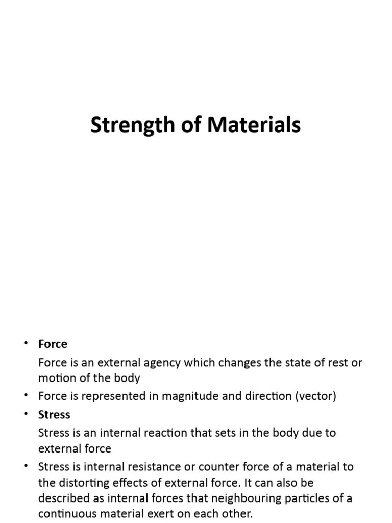 Strength of Materials PDF Stress (Mechanics) Force
