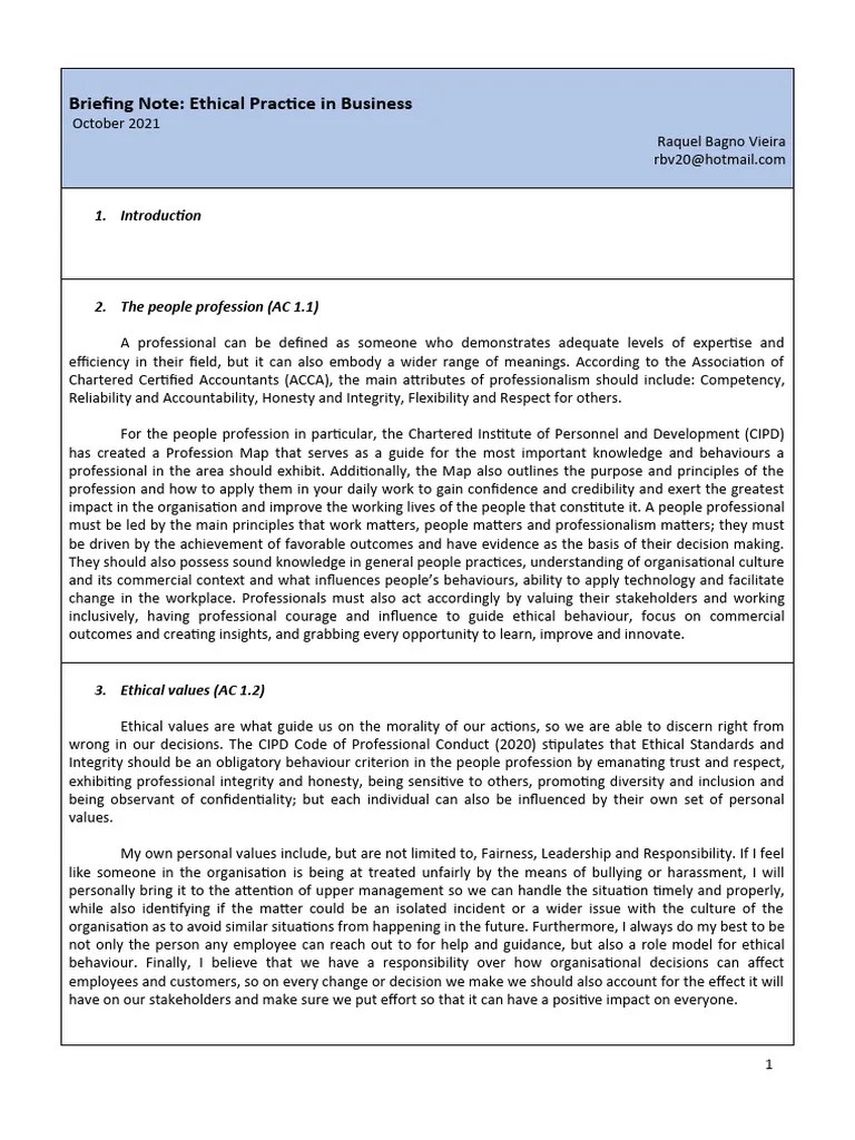 CIPD Unit 1 Briefing Paper PDF Employment Organizational Culture