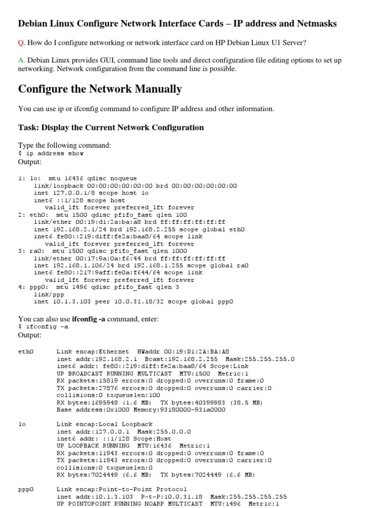 Debian Linux Configure Network Interface Cards PDF Ip Address