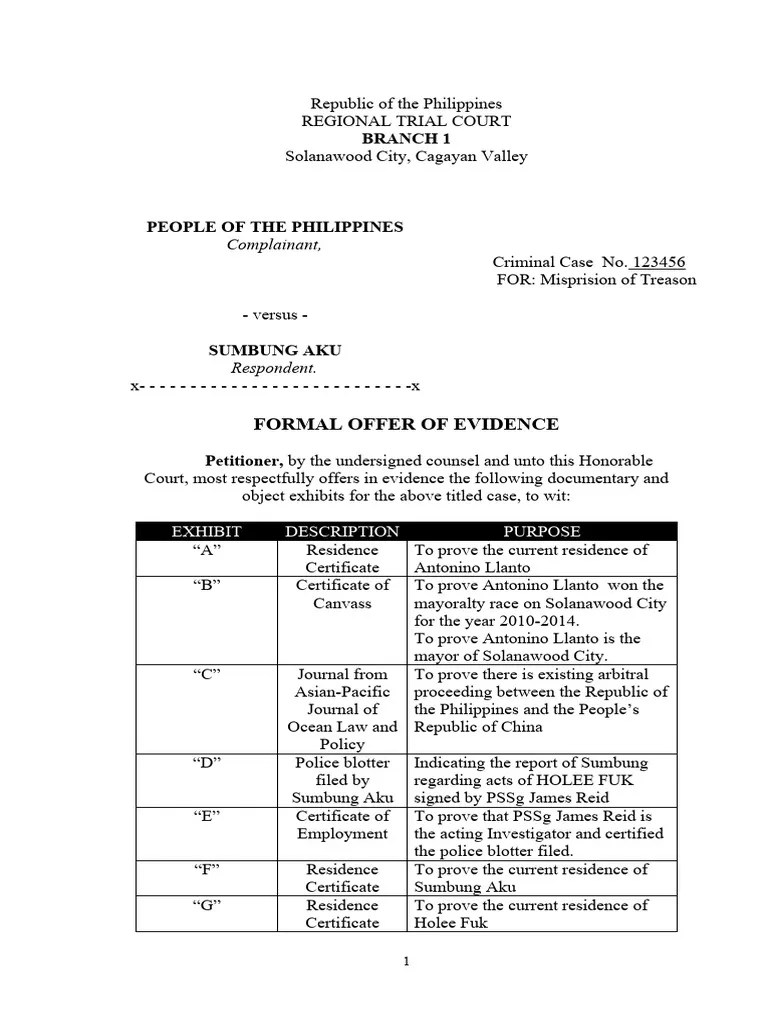Formal Offer of Evidence PDF Separation Of Powers Criminal Justice(01)
