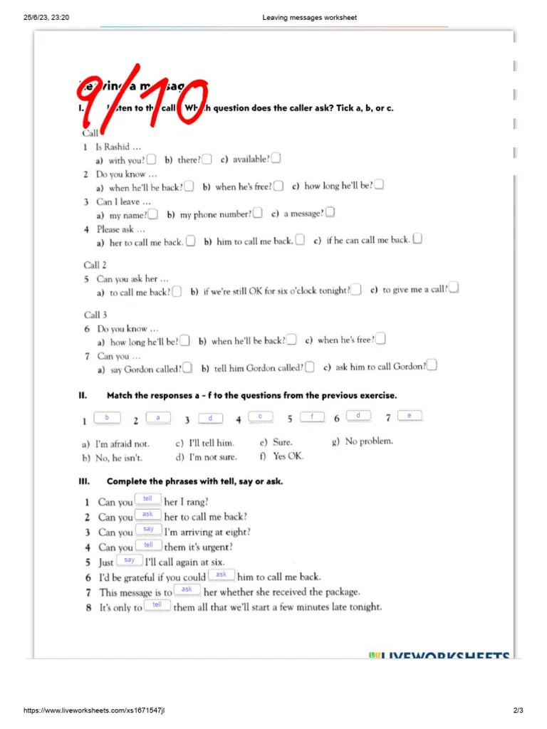 Leaving Messages Worksheet PDF
