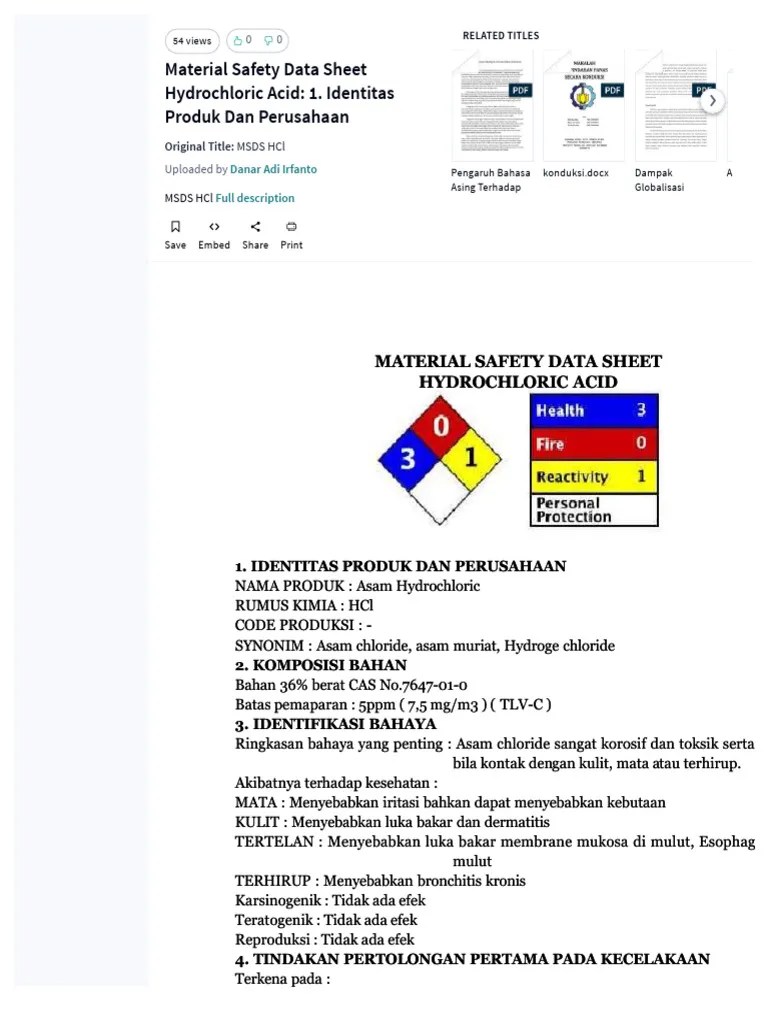 PDF Material Safety Data Sheet Hydrochloric Acid PDF