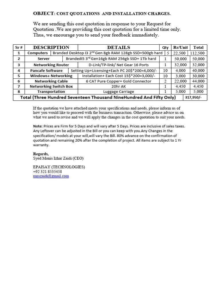 Quotation For Networking PDF