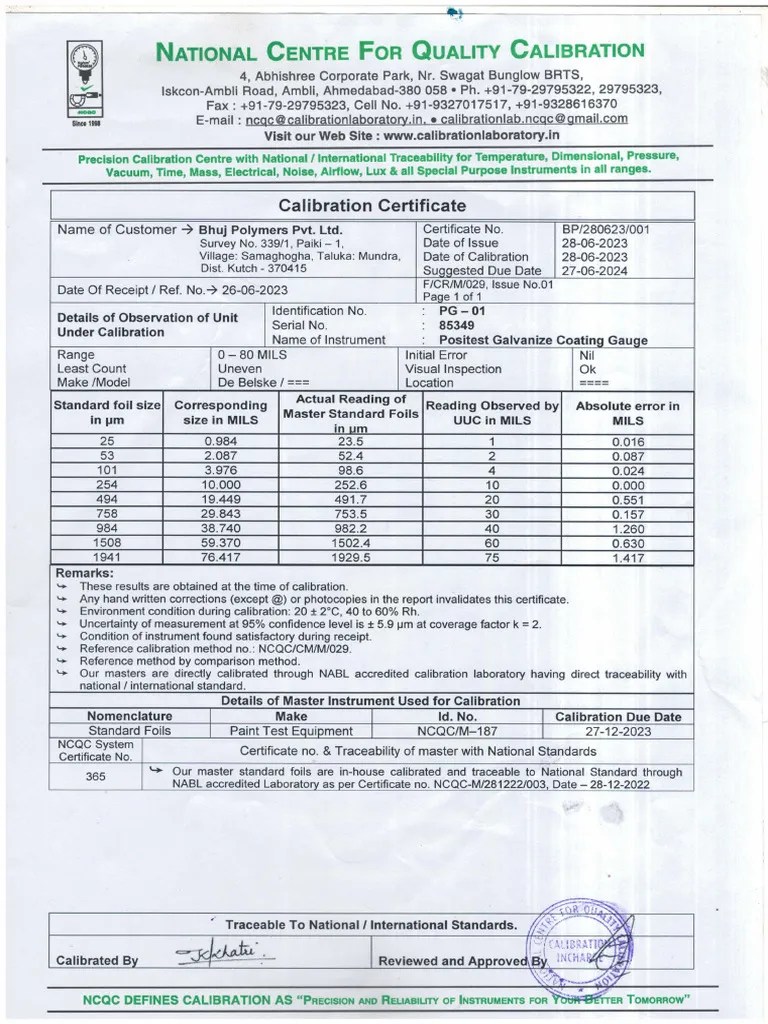 3.2 Galvanizing Thickness Gauge Calibration Certificate PDF