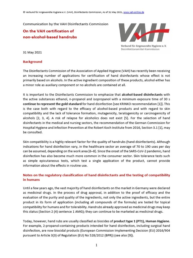 VAH QAC Hand Disinfection 31may2021 Download Free PDF Disinfectant