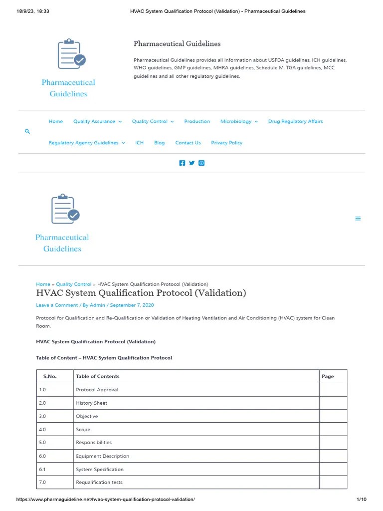 HVAC System Qualification Protocol (Validation) Pharmaceutical