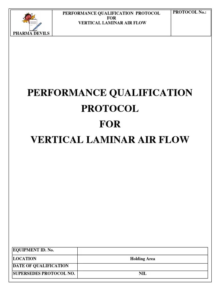 Performance Qualification Protocol For Vertical Laminar Air Flow PDF