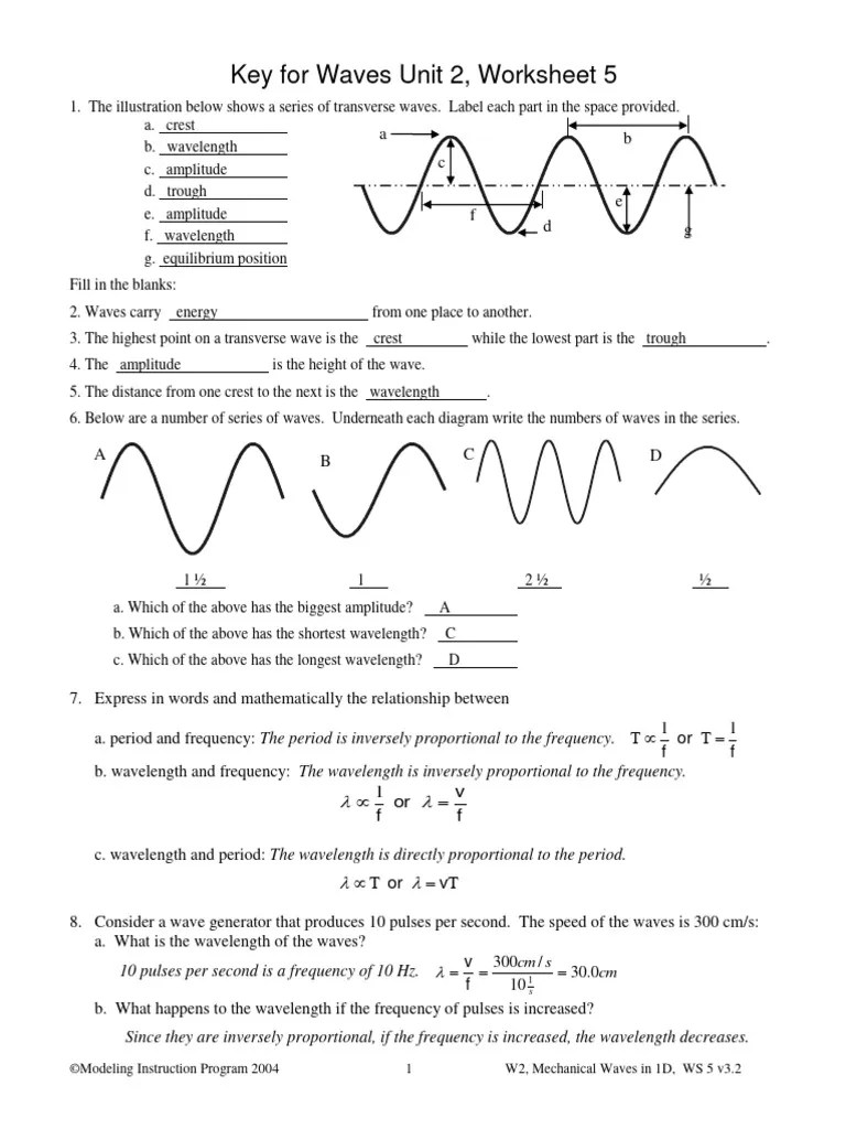 Waves Unit 2 Worksheet 5 Answers | PDF | Wavelength | Frequency