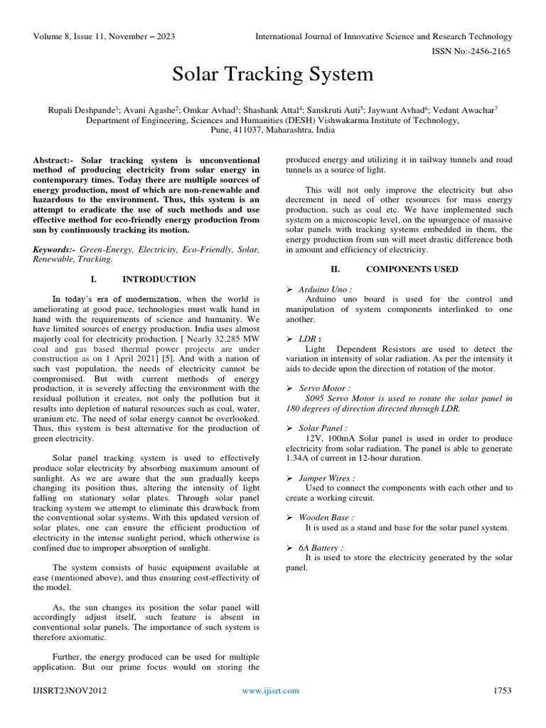 Solar Tracking System PDF Solar Energy Electricity