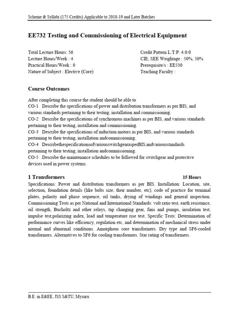 Testing, Commissioning, Operation and Maintenance of Electrical Equipment PDF Transformer
