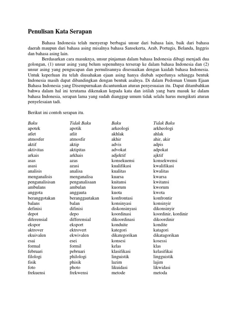 Penulisan Kata Serapan | PDF