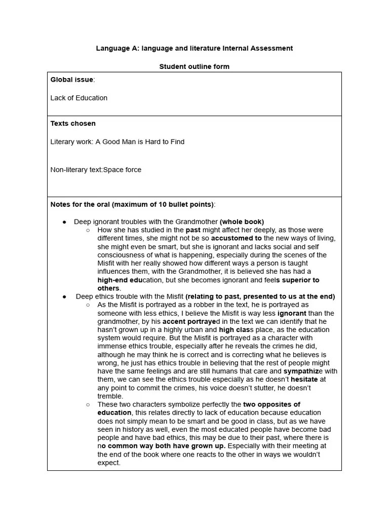 Vincent Mondin Outline For Mock IB IA Example PDF