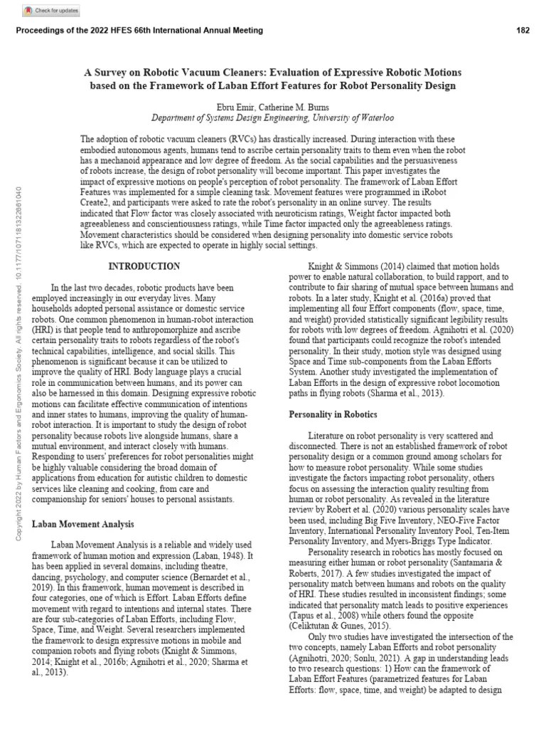 Emir Burns 2022 A Survey On Robotic Vacuum Cleaners Evaluation of