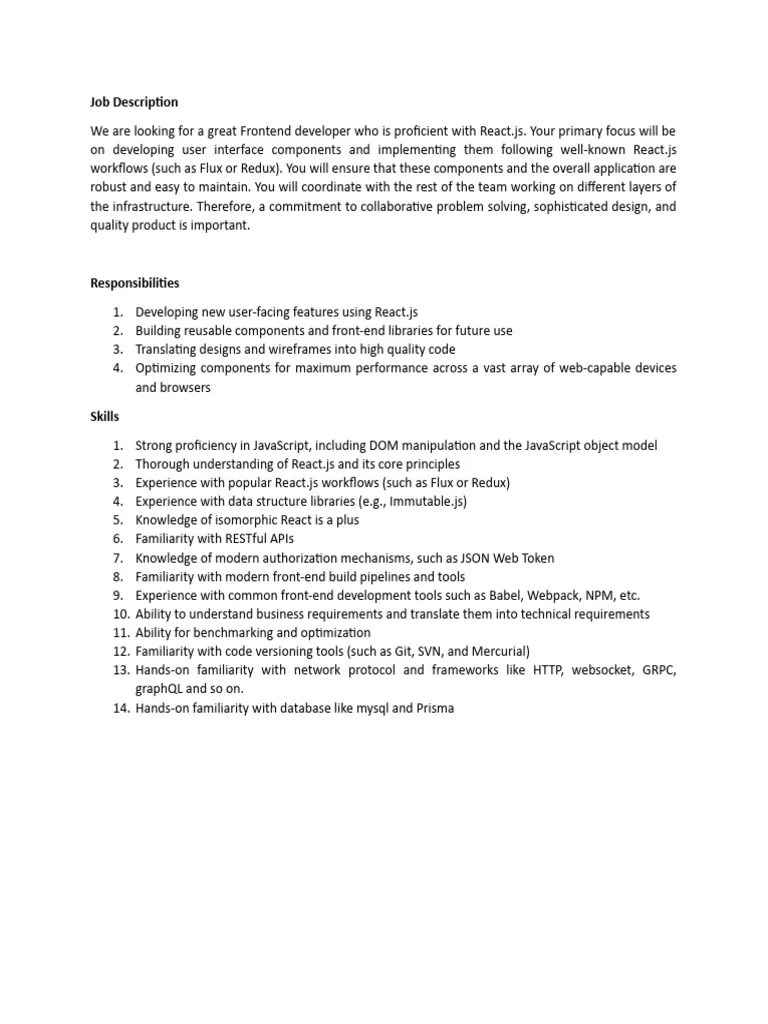 Frontend Job Description PDF