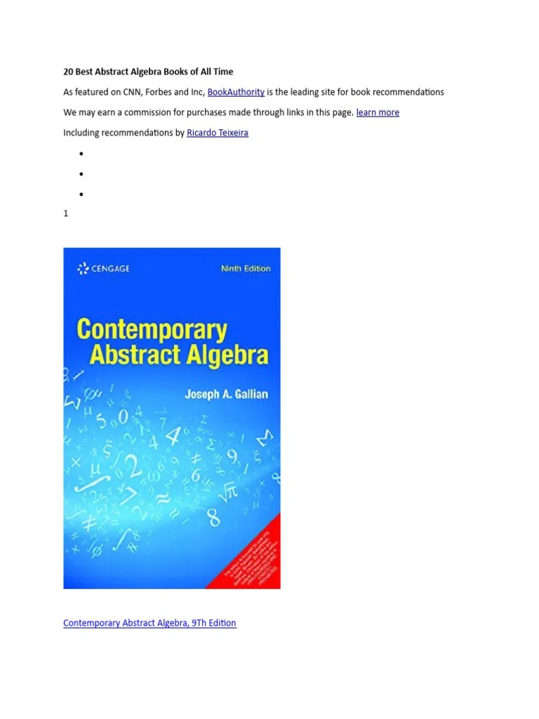 20 Best Abstract Algebra Books of All Time PDF Field (Mathematics