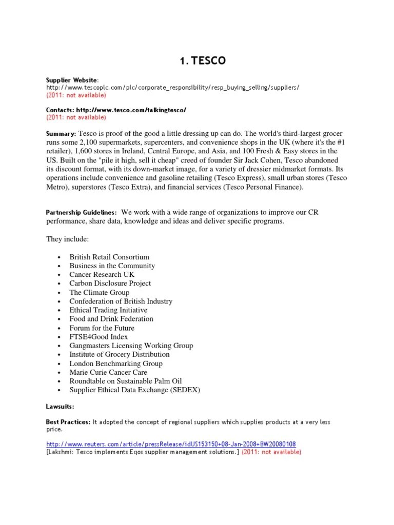 Tesco Supplier site PDF Tesco Supply Chain